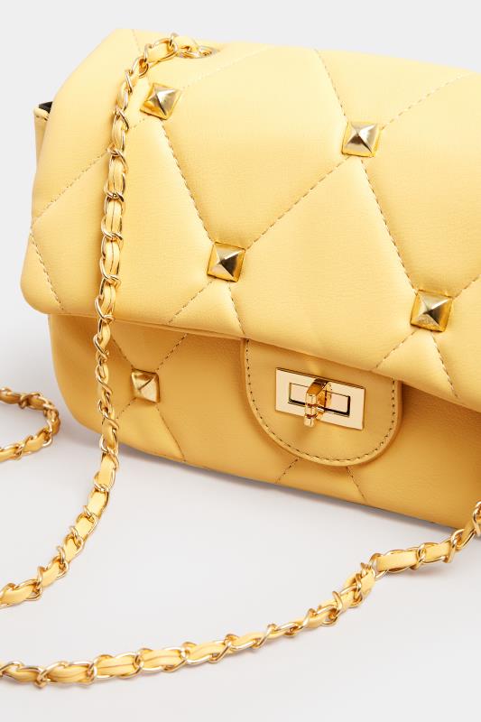 Yellow Studded Quilted Chain Bag | Yours Clothing 5