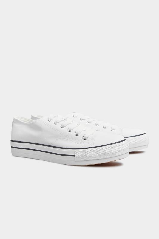  dla puszystych White Canvas Platform Trainers In Extra Wide Fit