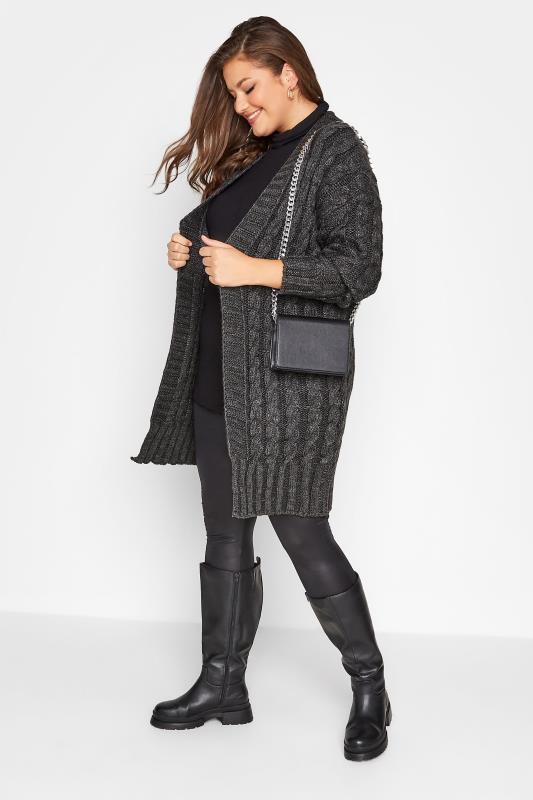 Plus Size Curve Grey Cable Knit Cardigan | Yours Clothing  2