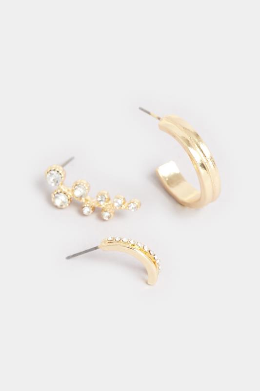 3 PACK Gold Tone Diamante Hoop Earring Set | Yours Clothing 4
