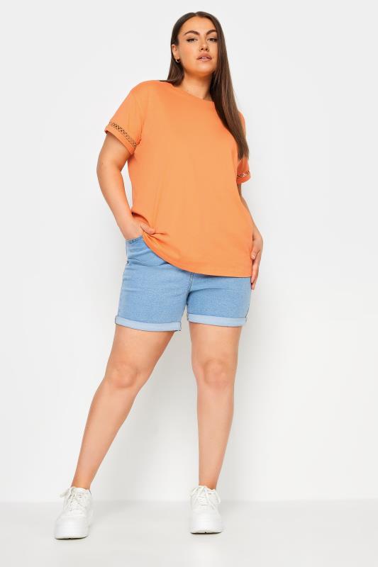 LIMITED COLLECTION Plus Size Orange Crochet Trim Short Sleeve T-Shirt | Yours Clothing 2