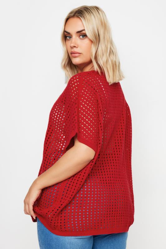 YOURS Plus Size Red Crochet Short Sleeve Top | Yours Clothing 3