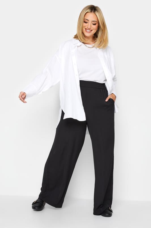 YOURS Plus Size Black Elasticated Waist Pull-On Wide Leg Trousers | Yours Clothing 2