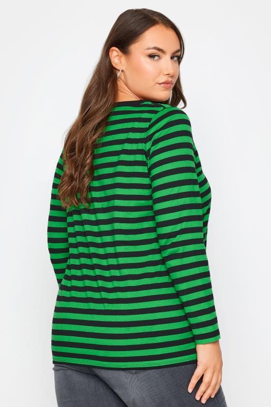YOURS 2 PACK Plus Size Green & White Stripe Long Sleeve T-Shirts | Yours Clothing 5