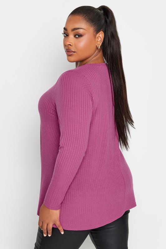 LIMITED COLLECTION Plus Size Pink Ribbed Button Detail Long Sleeve Top | Yours Clothing 3