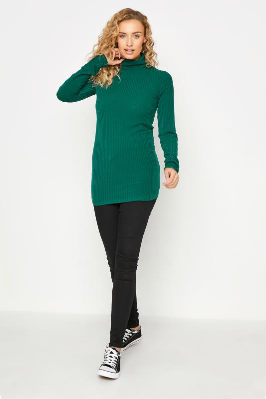 LTS Tall Emerald Green Ribbed Roll Neck Top 2