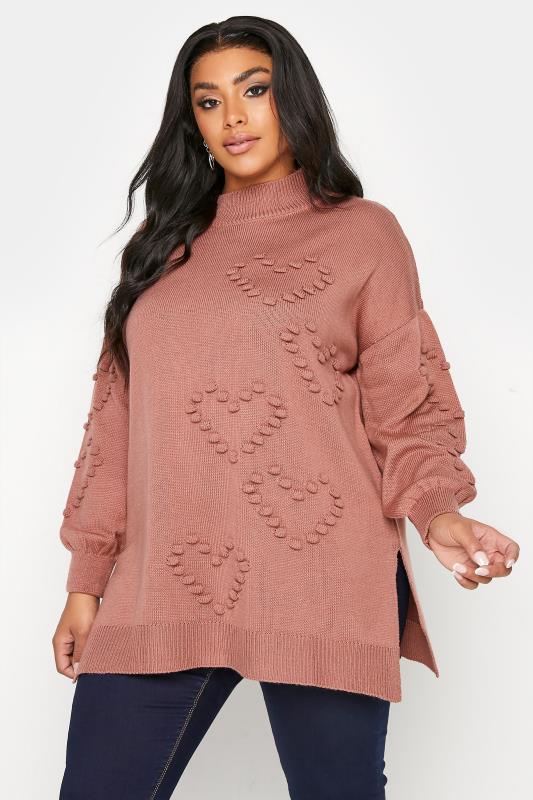 Pink Bobble Heart Turtle Neck Knitted Jumper_A.jpg