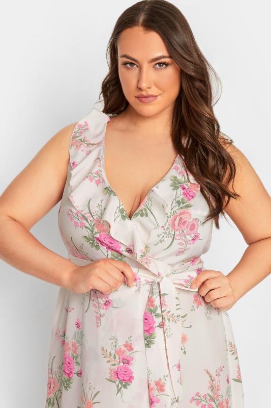 YOURS LONDON Plus Size White Floral Print Double Ruffle Wrap Dress | Yours Clothing 4