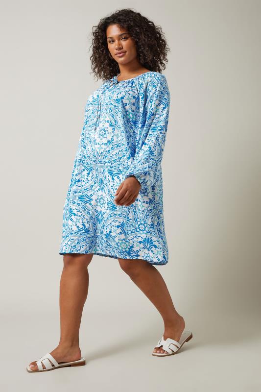 EVANS Plus Size Blue Tile Print Tunic Dress | Evans  3