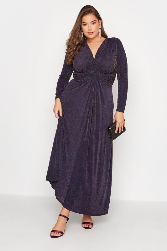 YOURS LONDON Curve Blue and Copper Glitter Maxi Dress 1