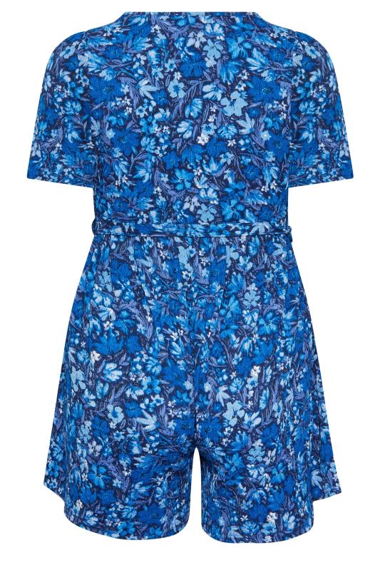 YOURS Curve Plus Size Blue Floral Playsuit | Yours Clothing  7