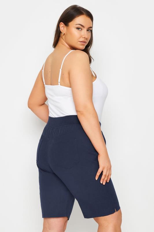 YOURS Plus Size Navy Blue Elasticated Cool Cotton Shorts | Yours Clothing 3