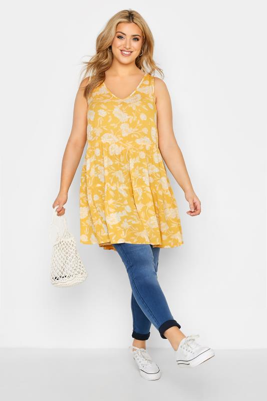 Curve Yellow Floral Print Tiered Tunic Top_B.jpg