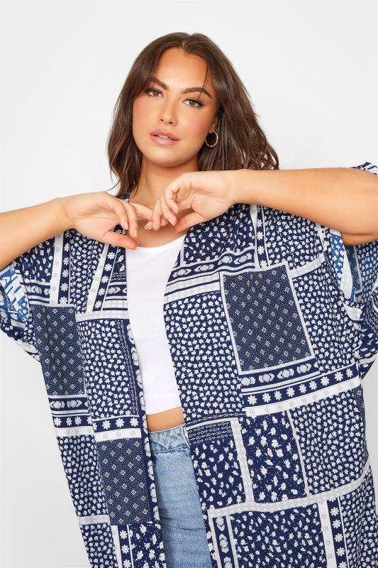 LIMITED COLLECTION Curve Navy Blue Patchwork Print Kimono 4
