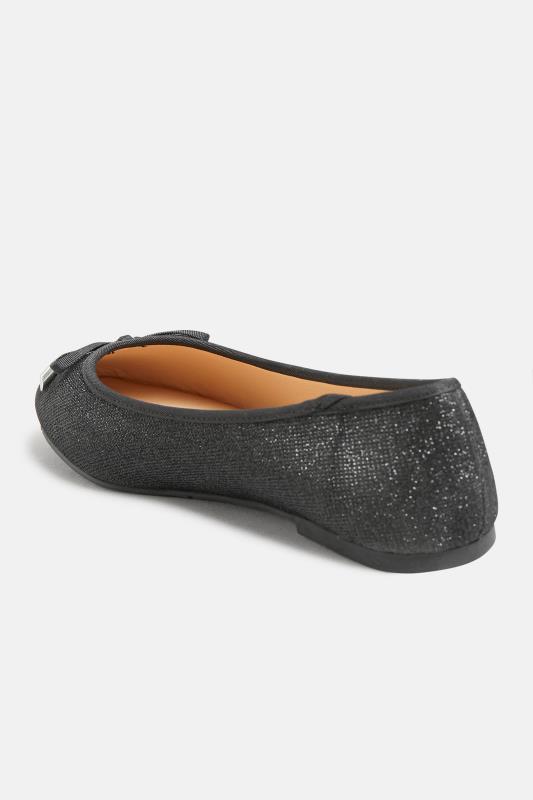 Black Glitter Ballerina Pumps In Wide E Fit & Extra Wide EEE Fit | Yours Clothing 4