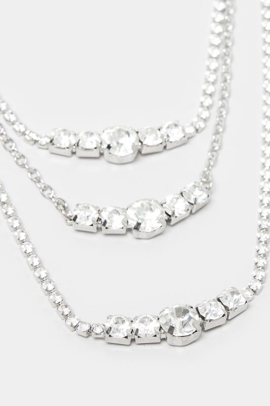 Silver Triple Layer Diamante Necklace  3
