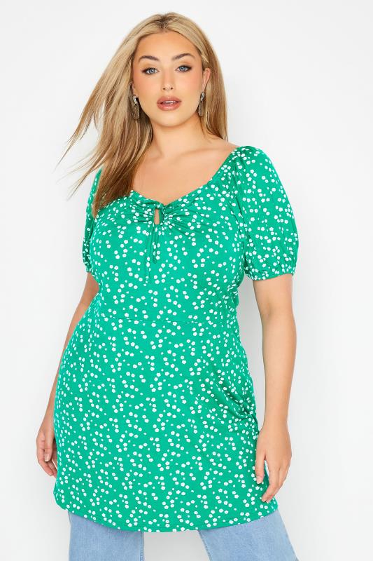 Plus Size  Curve Bright Green Floral Keyhole Gypsy Top