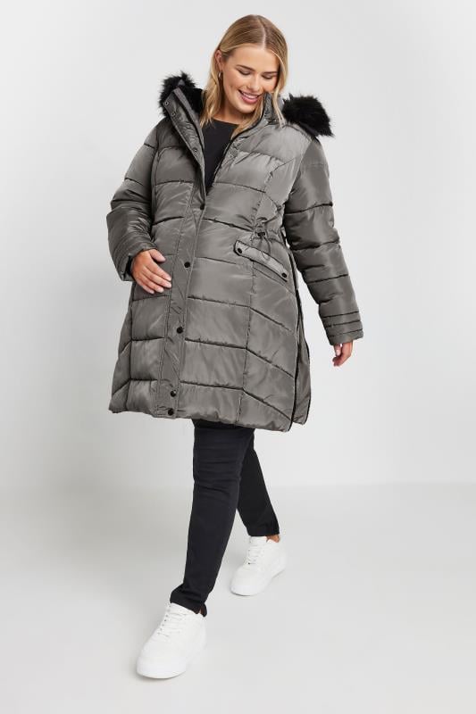 BUMP IT UP MATERNITY Plus Size Grey Zip Side Puffer Coat | Yours Clothing 4