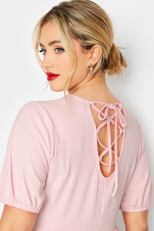 LIMITED COLLECTION Plus Size Blush Pink Tie Back Peplum Top | Yours Clothing 4