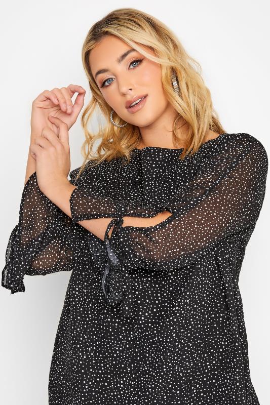 YOURS Plus Size Curve Black Polka Dot Bell Sleeve Blouse | Yours Clothing  4
