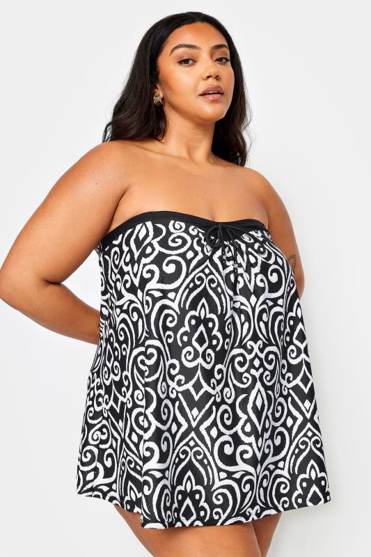 YOURS Plus Size Black Abstract Print A-Line Tankini Top | Yours Clothing 2