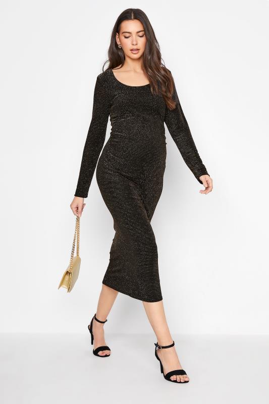 LTS Tall Maternity Black Glitter Tube Midi Dress_B.jpg