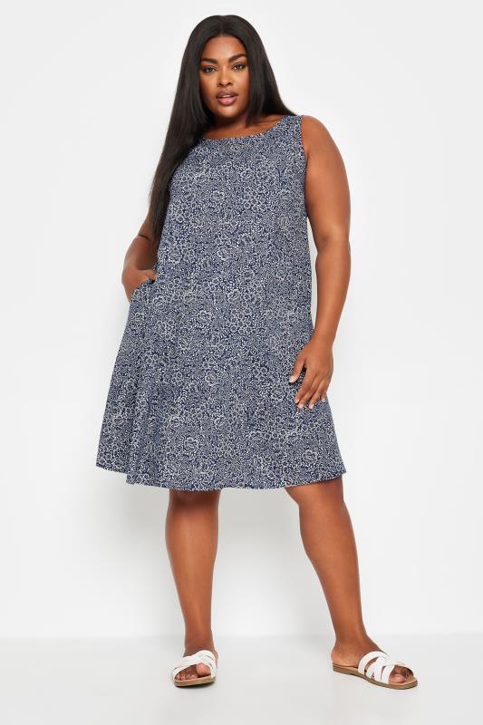 YOURS Plus Size Navy Blue Paisley Print Swing Dress | Yours Clothing 2