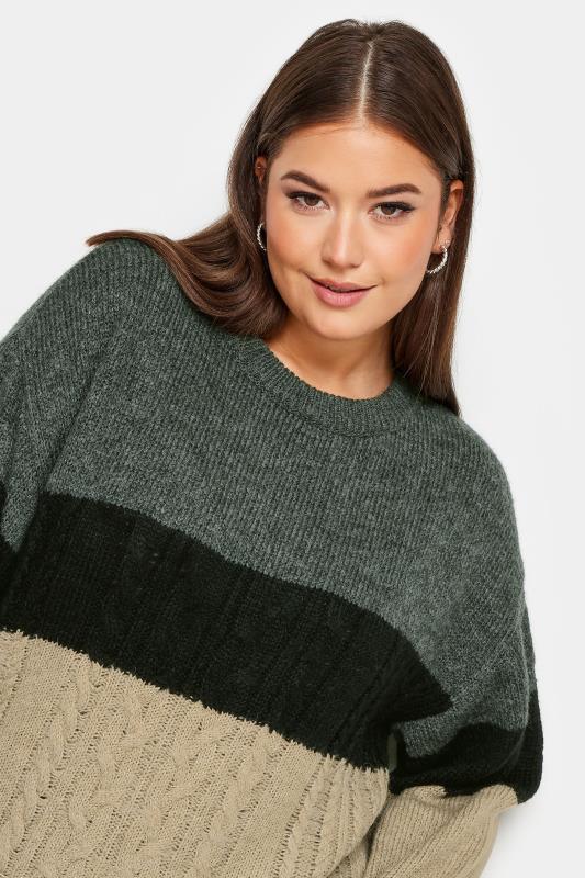 YOURS Plus Size Beige Brown Colourblock Cable Knit Jumper | Yours Clothing 4
