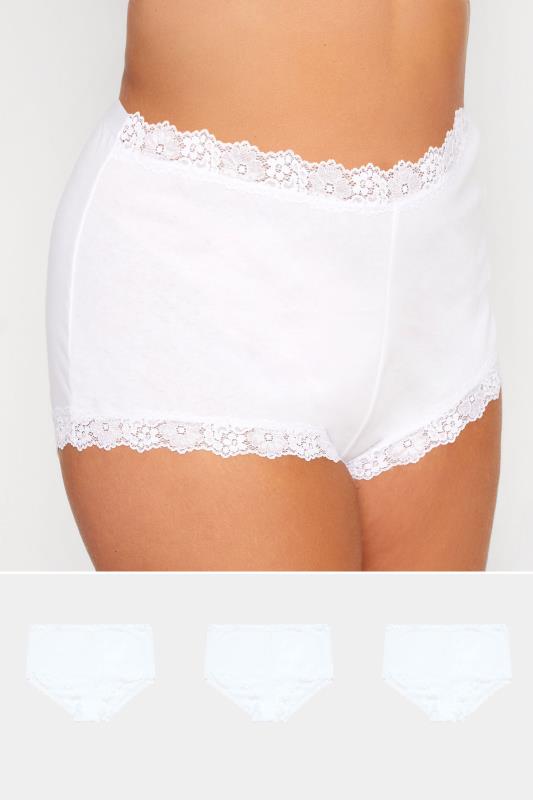 4 PACK White Lace Trim High Waisted Full Briefs  | Yours Clothing 1