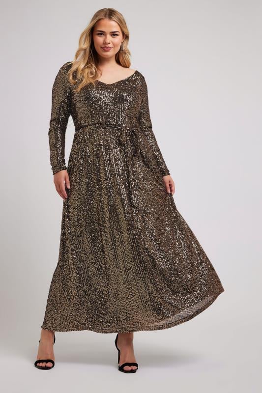 YOURS LONDON Plus Gold Sequin Maxi Dress Yours Clothing