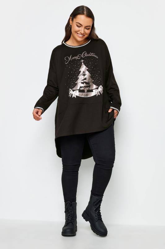 YOURS Plus Size Black 'Merry Christmas' Sweatshirt | Yours Clothing 3