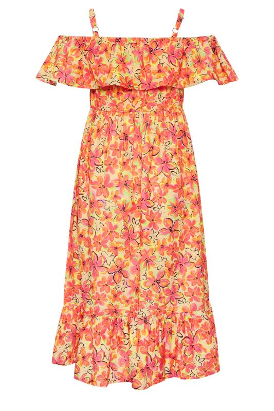 YOURS Plus Size Orange Floral Frill Cold Shoulder Midi Dress | Yours Clothing 9