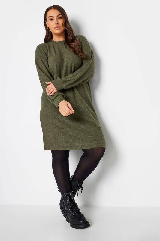  YOURS Curve Khaki Green Soft Touch Jumper Dress