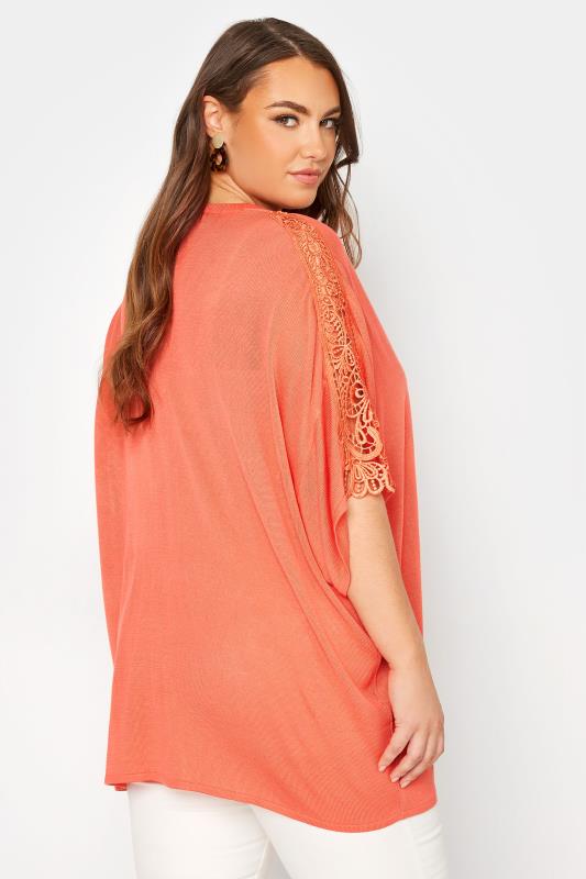 Plus Size Coral Orange Lace Sleeve Kimono Cardigan | Yours Clothing  3