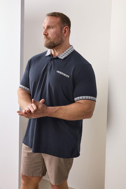 BadRhino Big & Tall Polo bleu marine à col jacquard à carreaux