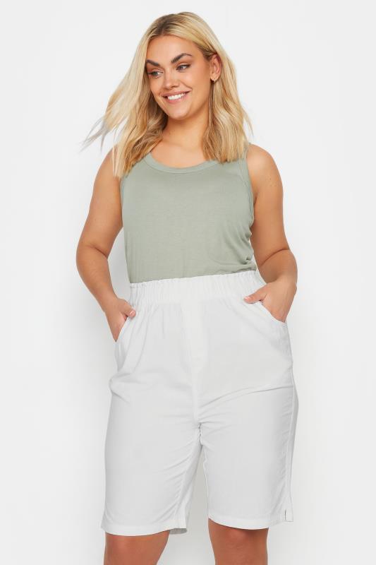 YOURS Plus Size Ivory White Cool Cotton Shorts | Yours Clothing 1