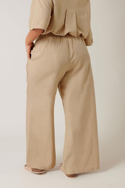 EVANS Plus Size Natural Brown Linen Trousers | Evans  3