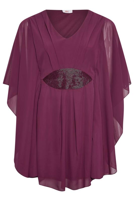 LUXE Plus Size Purple Hand Embellished Waist Cape Top | Yours Clothing 5