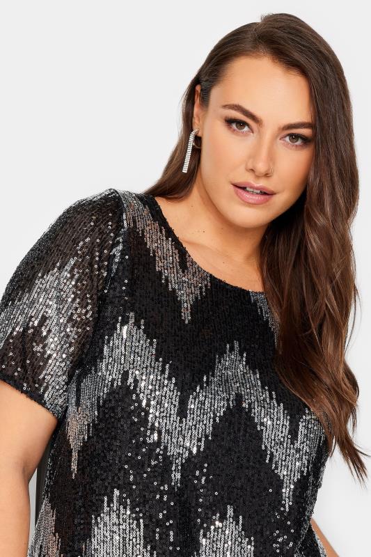 YOURS LONDON Plus Size Zig Zag Print Sequin T-Shirt | Yours Clothing 3