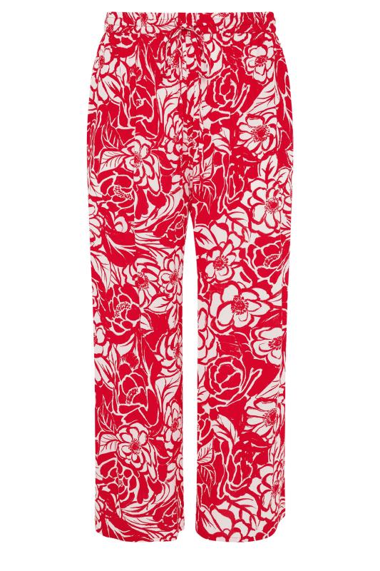 YOURS Plus Size Red Floral Print Crinkle Drawstring Trousers | Yours Clothing 6