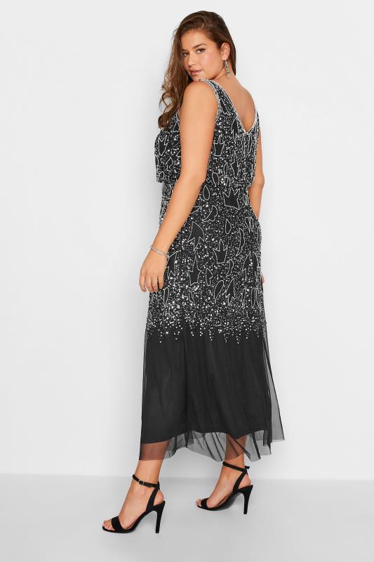 LUXE Curve Black Abstract Hand Embellished Maxi Dress 3
