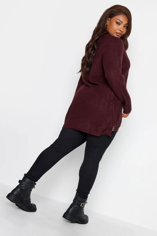 YOURS Plus Size Berry Red Side Zip Knitted Jumper | Yours Clothing 4