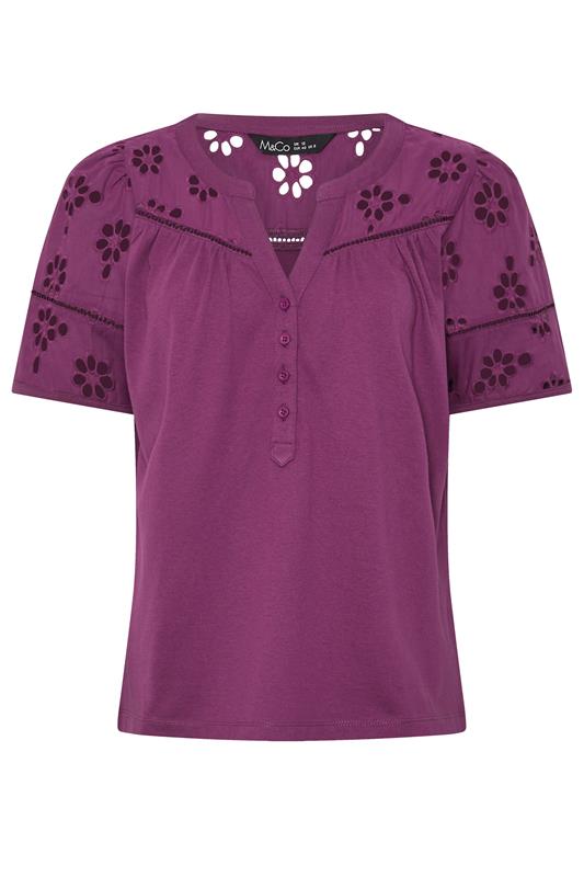 M&Co Berry Purple Broderie Cotton T-Shirt | M&Co 5