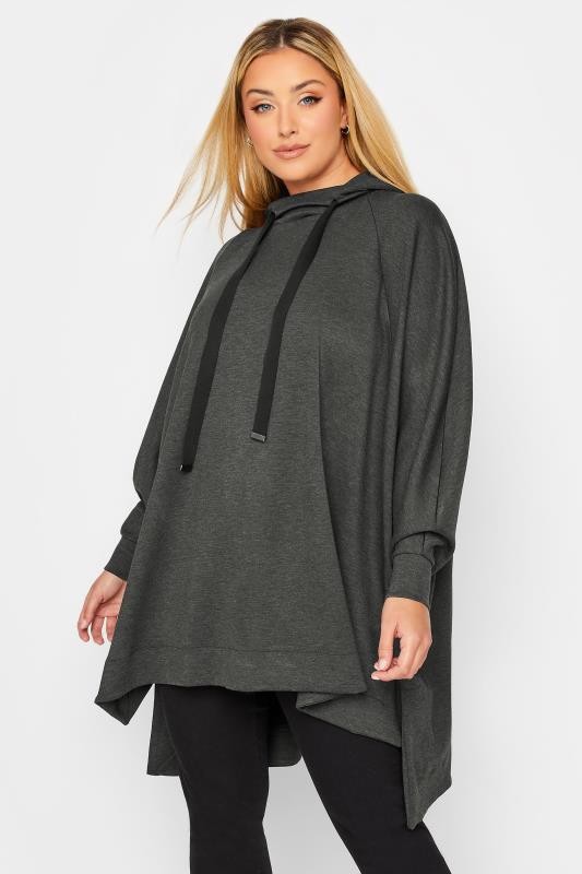 Plus Size  YOURS LUXURY Curve Charcoal Grey Tie Detail Oversized Hoodie