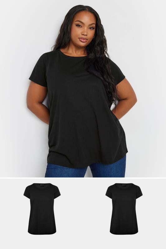 YOURS 2 PACK Plus Size Black Core T Shirts Yours Clothing