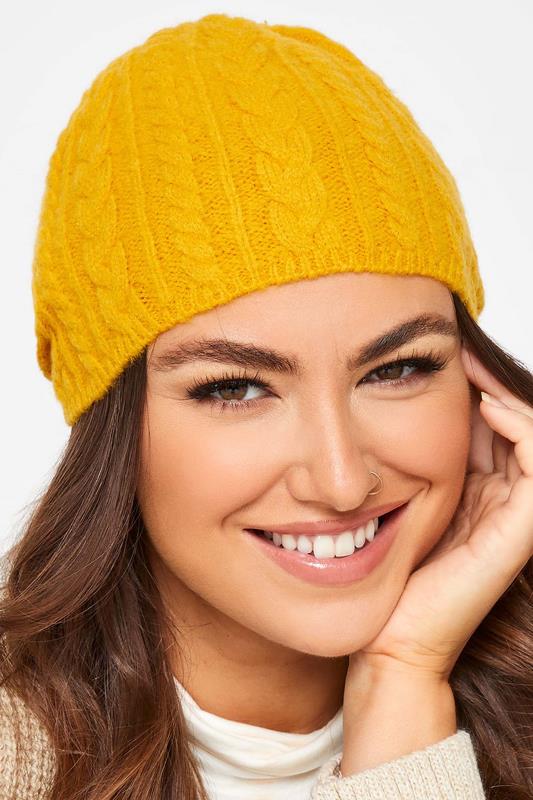 Plus Size  Mustard Yellow Cable Beanie Hat