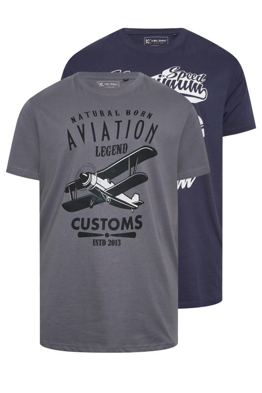 KAM Big & Tall 2 PACK Grey & Navy Blue Aviation Printed T-Shirts | BadRhino 4