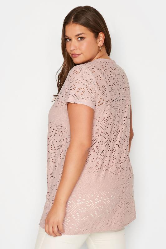 Plus Size Pink Broderie Anglaise Swing T-Shirt | Yours Clothing 3