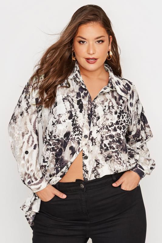LIMITED COLLECTION Plus Size Natural Brown Mixed Animal Print Utility Pocket Shirt | Yours Clothing 1