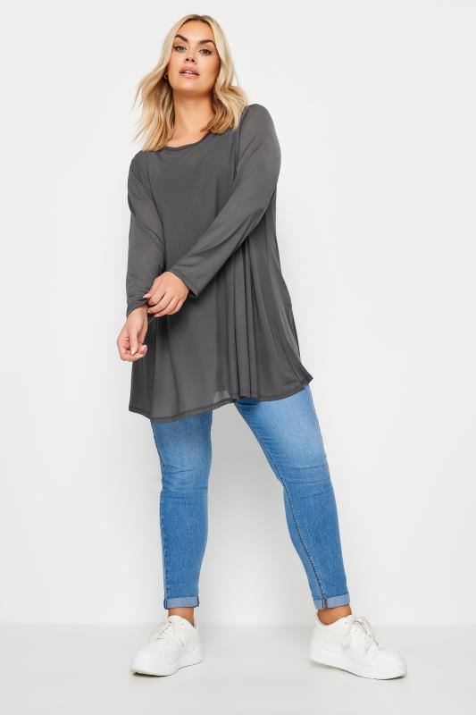YOURS Plus Size Grey Mesh Swing Top | Yours Clothing 2